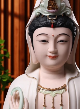陶瓷彩绘观音菩萨佛像摆件家用供奉客厅桌面装饰品