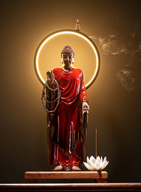 陶瓷西方三圣佛像禅意摆件家居供奉如来观音菩萨客厅人物摆设