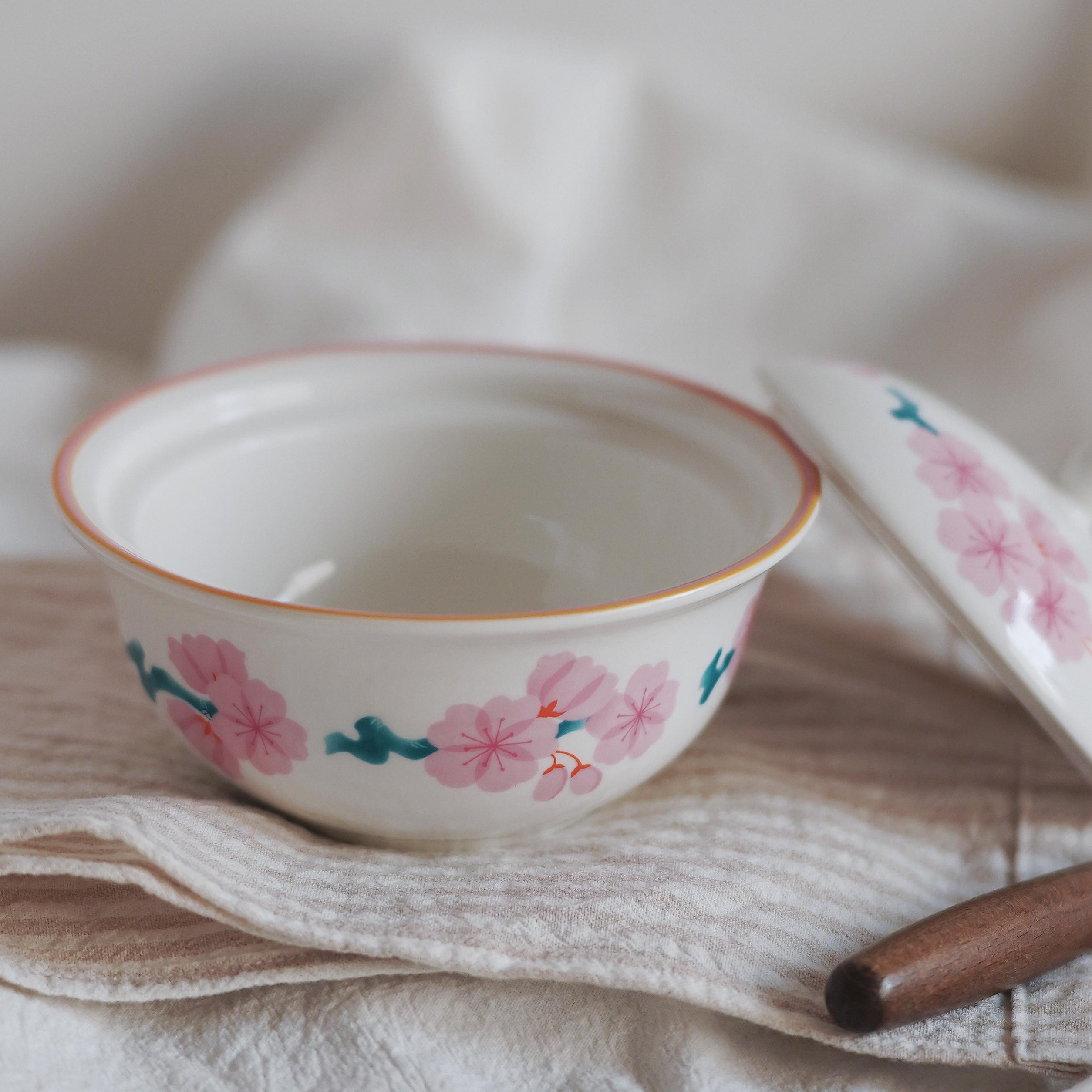 国内现货香社家居釉下彩茶碗缸粉色樱花瓷盖碗日式碗燕窝甜点碗