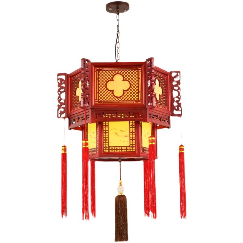 中式宴会厅吊灯中国风仿古羊皮实木宫灯大厅酒店寺庙长廊亭子灯笼_虎窝淘