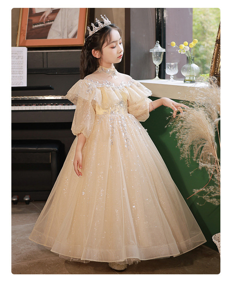 出租儿童礼服女秋冬香槟色主持人走秀钢琴婚纱公主裙生日奢华租赁,淘宝优惠券,粉丝福利购,淘宝优惠卷