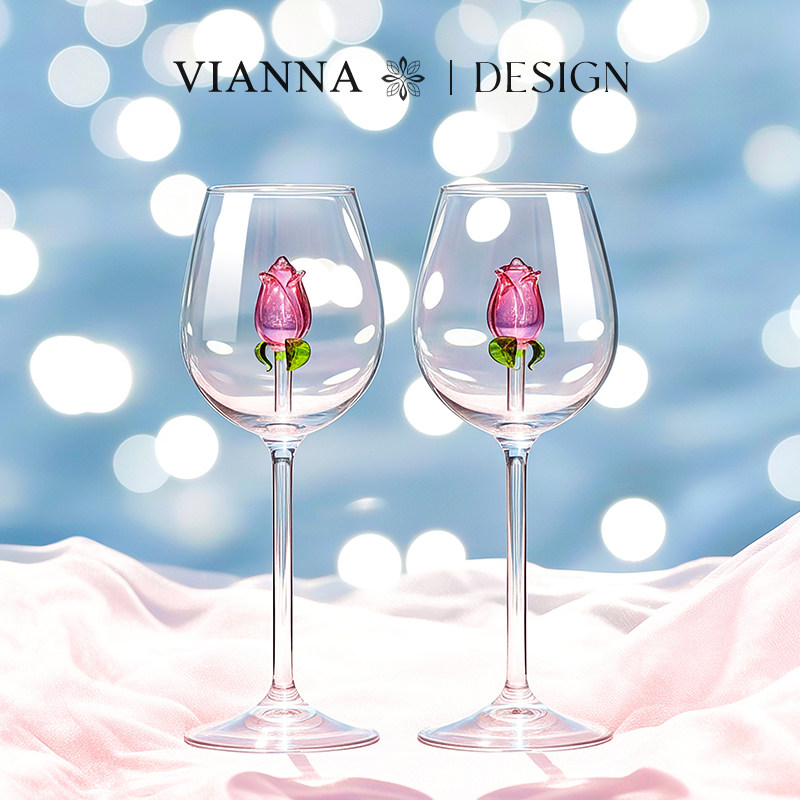 VIANNA丨瑰夏·RM立体玫瑰玻璃高脚杯设计感香槟杯红酒杯新婚礼物,淘宝优惠券,粉丝福利购,淘宝优惠卷