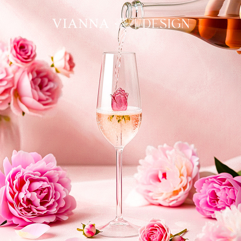 VIANNA丨瑰夏·RM立体玫瑰玻璃高脚杯设计感香槟杯红酒杯新婚礼物,淘宝优惠券,粉丝福利购,淘宝优惠卷