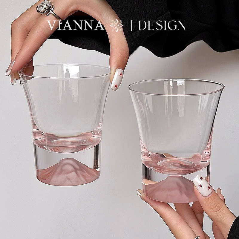 VIANNA丨粉怡·DYHS小众设计感玻璃杯粉色观山杯威士忌杯喝水杯子,淘宝优惠券,粉丝福利购,淘宝优惠卷