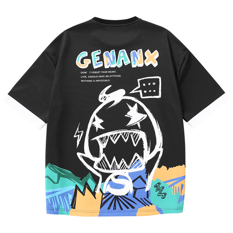 genanx太空棉情侣短袖拼接男打底衫 genanxT恤