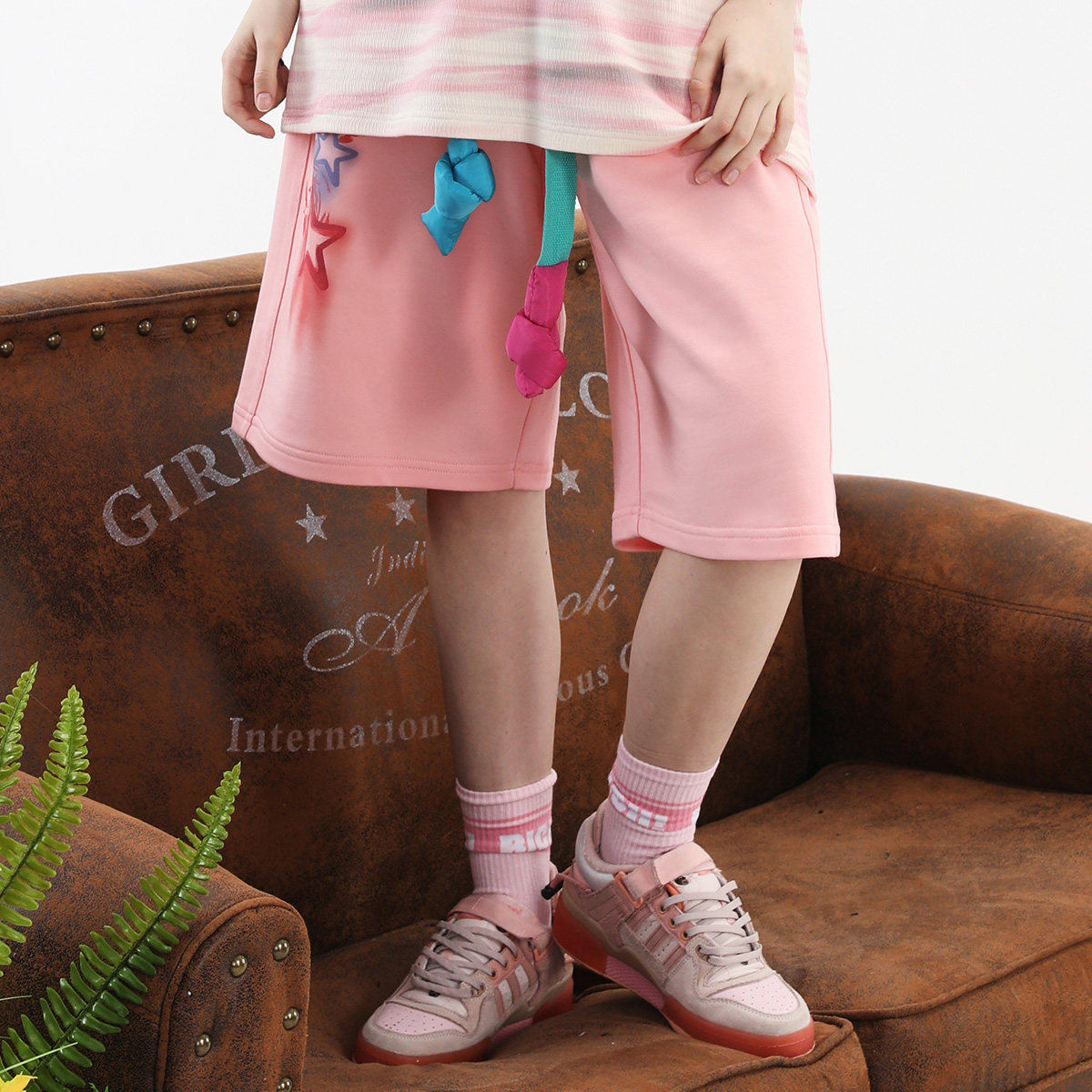 GENANX闪电潮牌2025夏季新款五分裤宽松趣味设计抽绳松紧带男短裤,淘宝优惠券,粉丝福利购,淘宝优惠卷