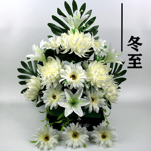 仿真菊花清明节用品新款扫墓花盆景祭祖上坟绢布假花陵园墓碑花束 - 图0