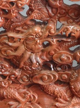 九龙戏珠台屏座屏桃木质风水摆件