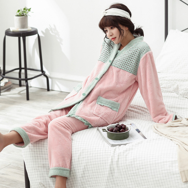 月子服孕妇秋冬季珊瑚绒喂奶睡衣 sakurawolf家居服套装