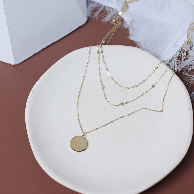 好运气多层叠戴欧美三层淡金色项链锁骨链女款毛衣链钛钢 - 图0