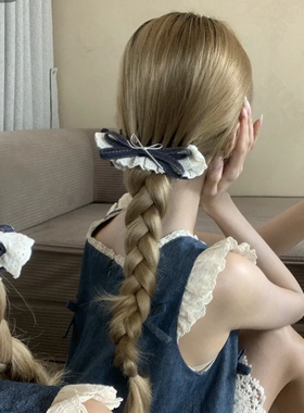 牛仔香蕉蝴蝶结少女设计蕾丝新款发夹后脑勺百搭简约小众马尾发饰