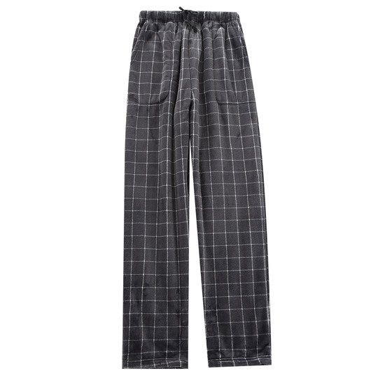 Trousers flannel men coral velvet plaid home pants