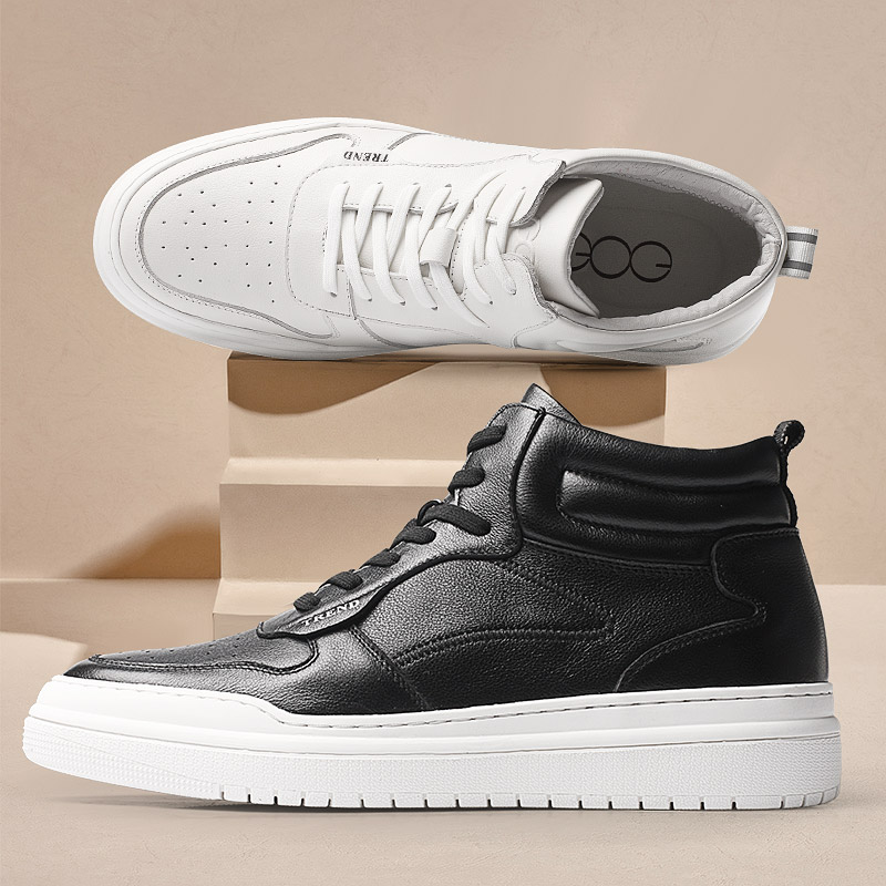 高哥增高休闲鞋秋冬新款潮流板鞋真皮高帮男鞋百搭内增高运动鞋子 - 图1