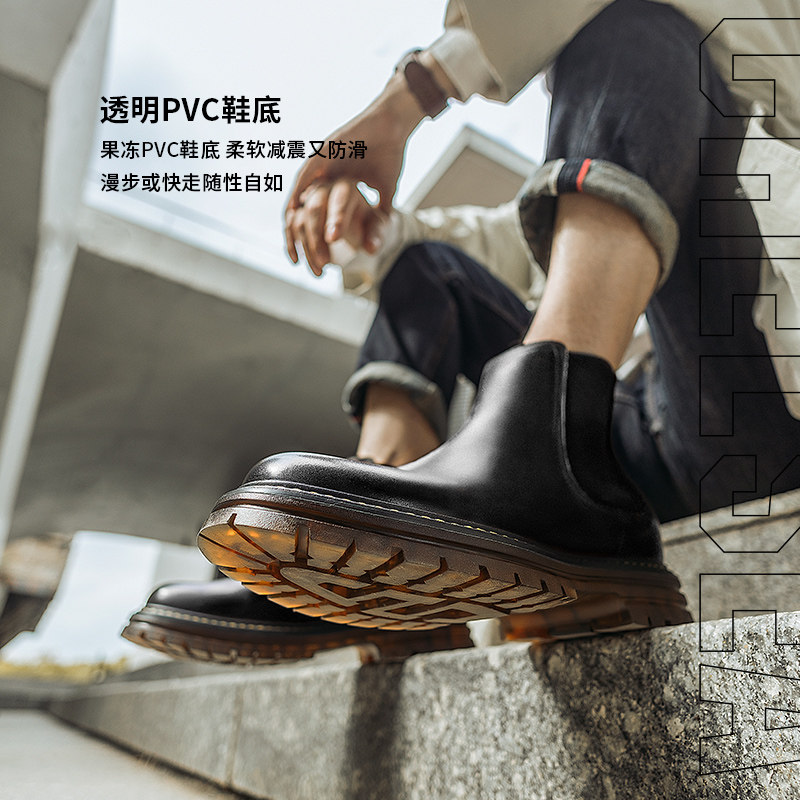 高哥内增高男靴户外切尔西靴真皮英伦风男士皮靴冬季男士短靴子 - 图2