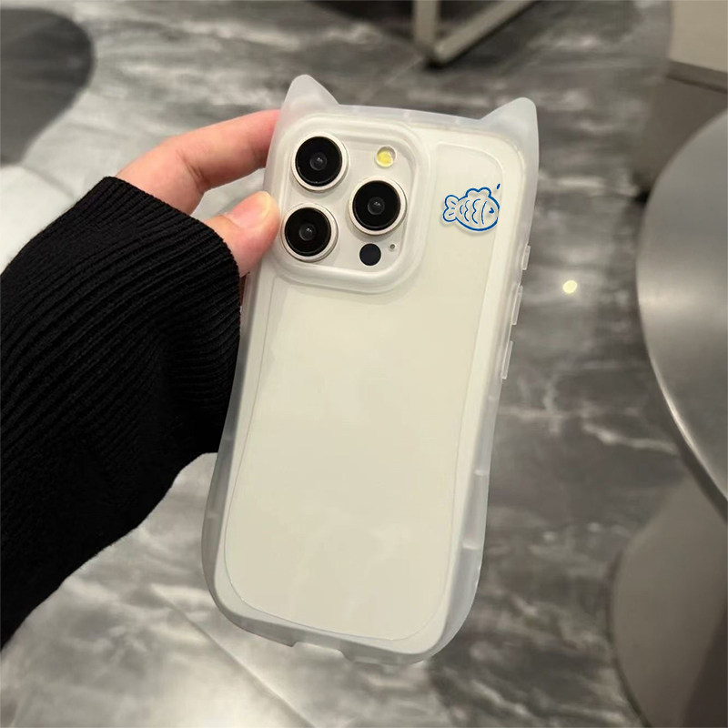 简约小鱼猫耳朵适用苹果17Promax新款手机壳iPhone16Pro软15plus大孔1413/12P女款11可爱xsmax保护xr网红爆款,淘宝优惠券,粉丝福利购,淘宝优惠卷