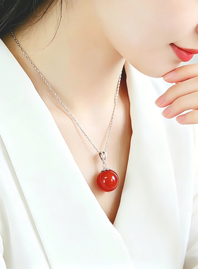 南红玛瑙项链吊坠时尚S925锁骨链