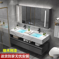 Light Extravagant Bath Room Cabinet Composition Oak Rock Board Integrated Basin Modern Double Trough Washbasin Washbasin MAKEUP ROOM WASH TABLE WALL-MOUNTED