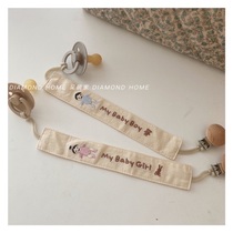 ins Korean tie baby cotton linen series senteal chain toy anti-fall chain linen embroidered tooth rubber anti-chain drop