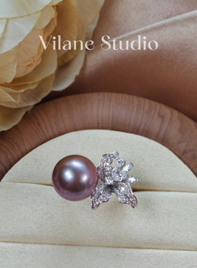 淡水珍珠爱迪生炫彩稀有粉紫色大点位13-14纯银开扣戒指