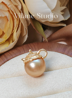 福利 海水南洋金珠浓金大点位13-14茶壶纯银吊坠