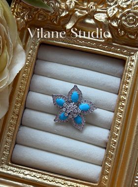 2戴款 天然原矿绿松石蓝松胸针吊坠纯银3cm*3cm 可配小米链