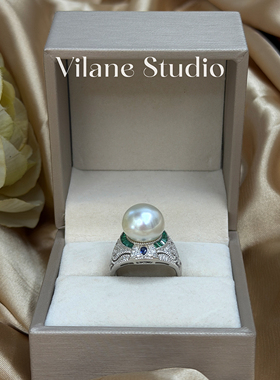 天然海水澳白12-13豪镶开口可调节纯银镀18 K金戒指12.35暖光