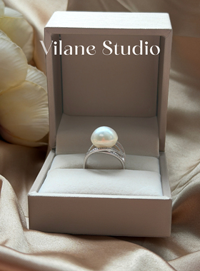 特 天然海水澳白奶油色12到13通体925纯银开口可调节戒指12.44