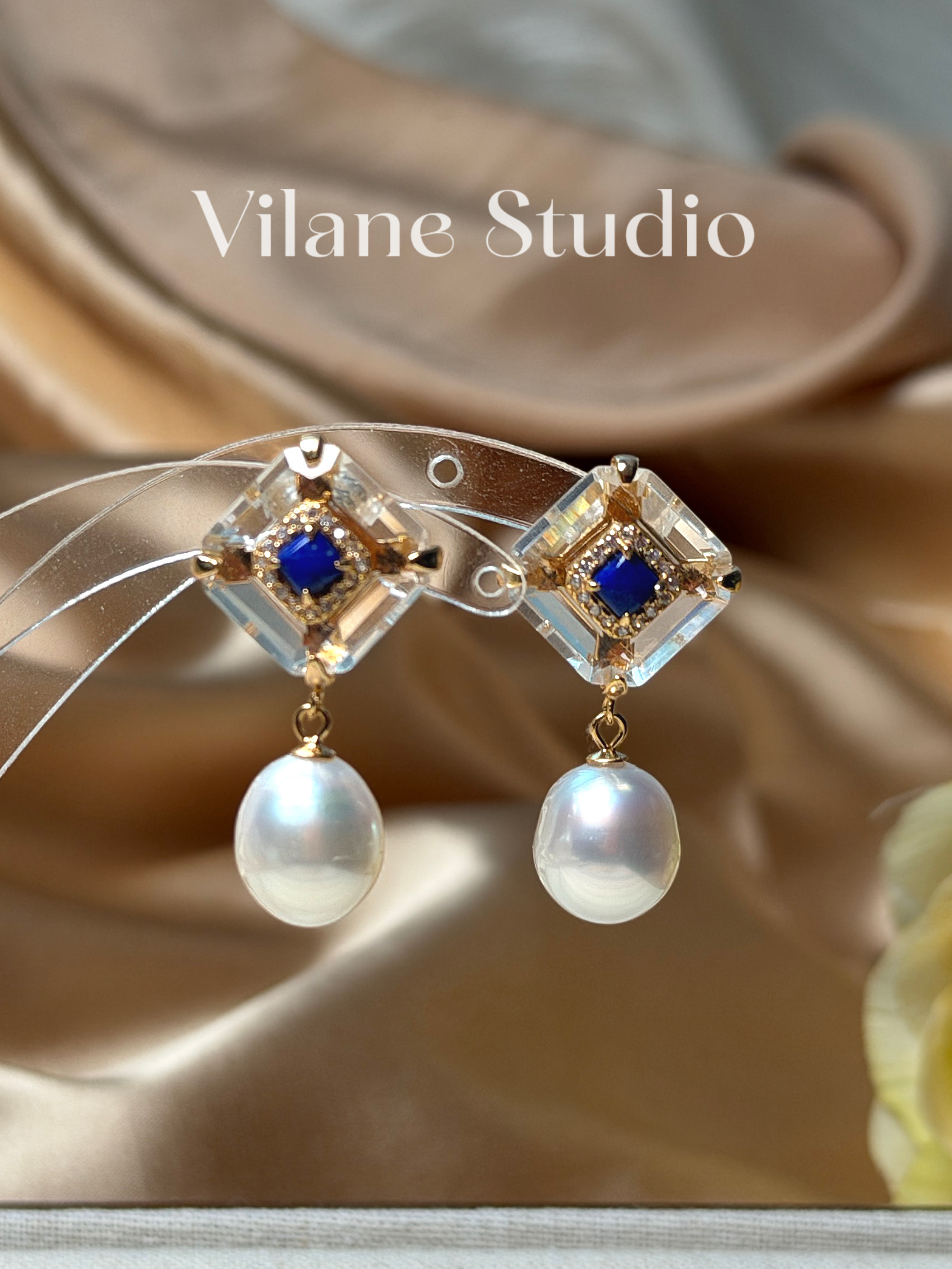 天然海水澳白水滴青金白水晶耳钉10-11纯银耳钉一物一拍,淘宝优惠券,粉丝福利购,淘宝优惠卷