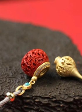 灵丹真朱砂一生安朱砂金光葫芦吊坠银镶朱砂葫芦吊坠项链祝福吉祥