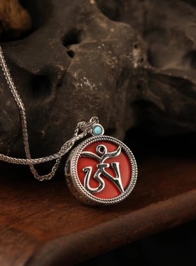 灵丹真朱砂一生安朱砂种子珠金刚杵s925纯银镶嵌纯银项链小巧精致