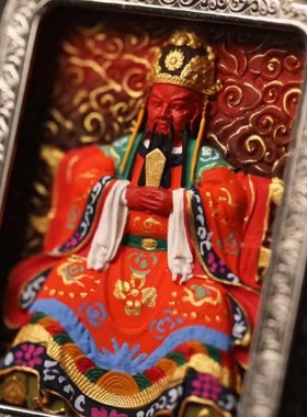 灵丹真朱砂 一生安朱砂 五爷唐卡吊坠 纯银镶嵌 彩绘唐卡平安礼品