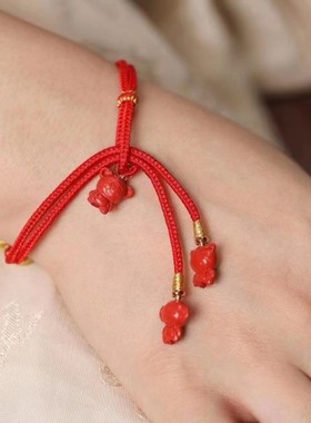 灵丹真朱砂一生安朱砂手工编绳高含量朱砂生肖三合手绳包挂两用款