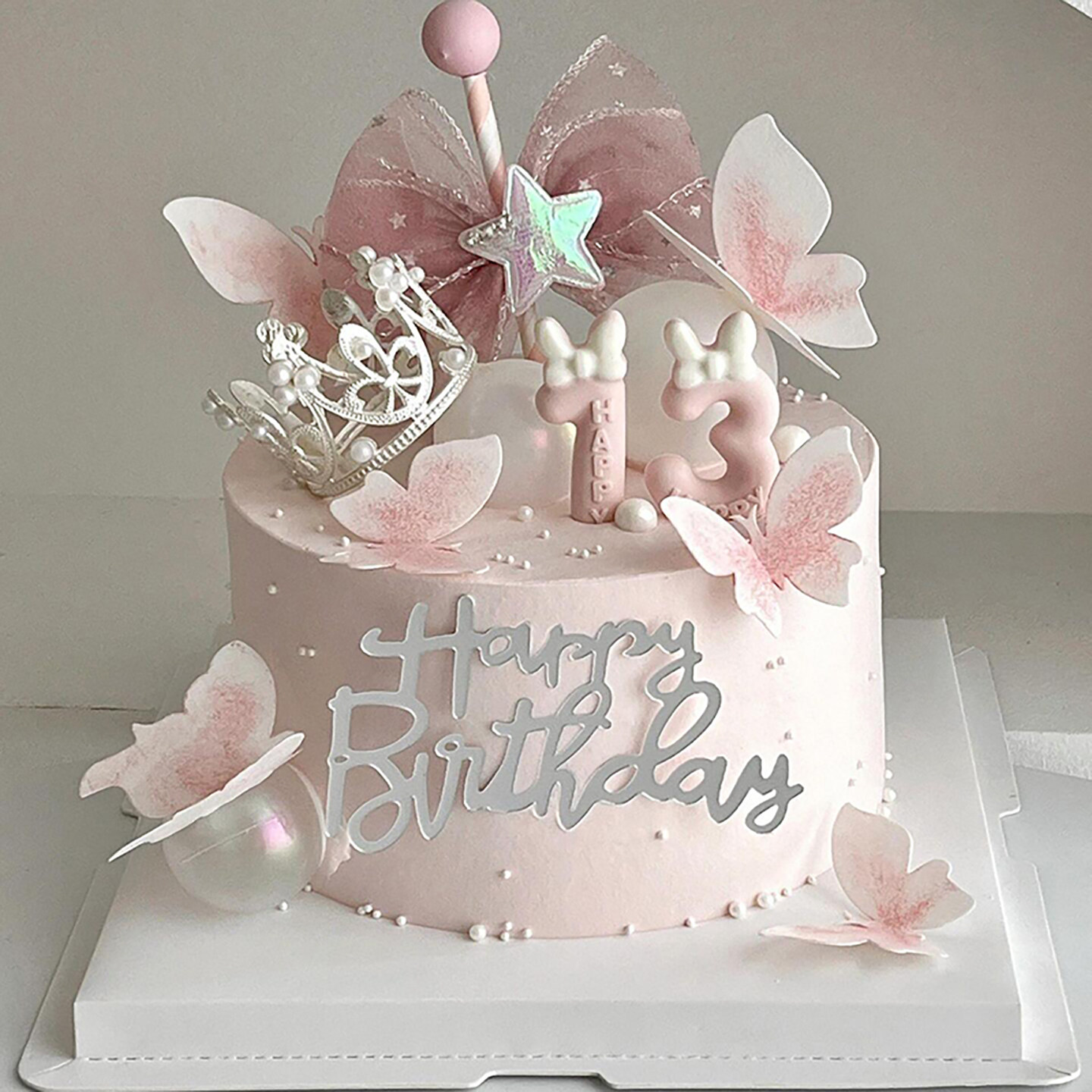 粉色蝴蝶皇冠生日蛋糕装饰仙女棒公主风公主女神仙女生日饰插件,淘宝优惠券,粉丝福利购,淘宝优惠卷