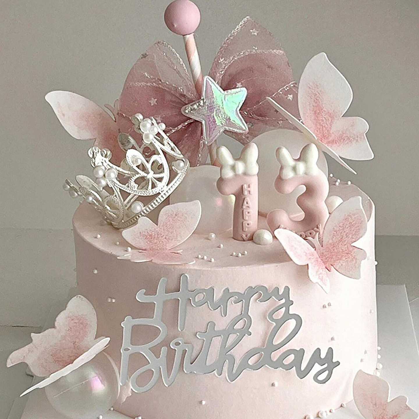 粉色蝴蝶皇冠生日蛋糕装饰仙女棒公主风公主女神仙女生日饰插件,淘宝优惠券,粉丝福利购,淘宝优惠卷