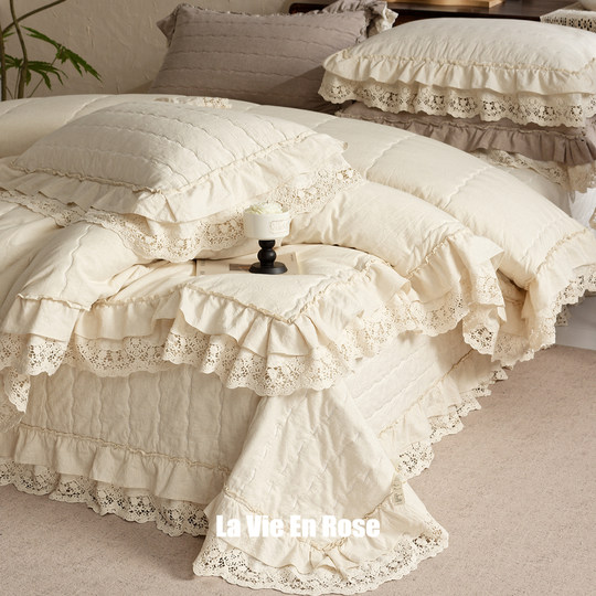 French linen and linen wide-brimmed French bed cover three-piece set can be matched with quilt cover, summer quilt, tatami and large kang cover