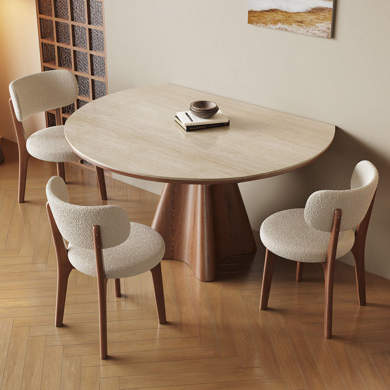 2026新款洞石岩板伸缩餐桌可变圆桌家用中古风折叠两用小户型饭桌,淘宝优惠券,粉丝福利购,淘宝优惠卷