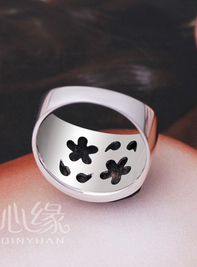 沁缘925银黑玛瑙男士霸气风戒指