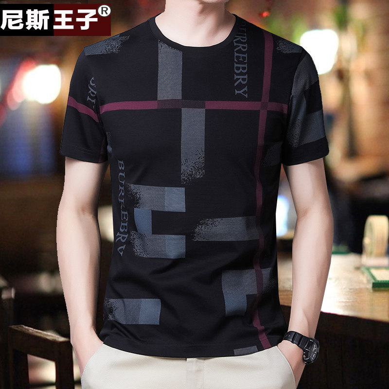 中年短袖男圆领丝光纯棉体桖汗衫 尼斯王子T恤