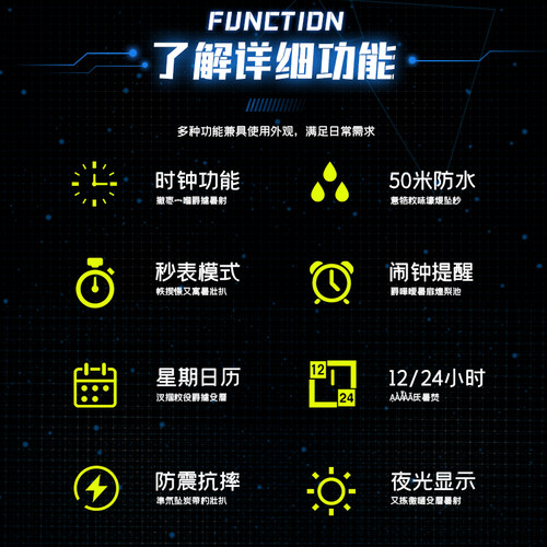 2026年新款运动双显电子手表男初高中学生潮流青少年夜光防水闹钟 - 图3