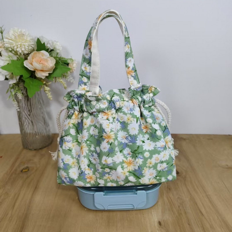 2025小清新帆布抽绳碎花手提包拎包棉布手提饭盒包女士,淘宝优惠券,粉丝福利购,淘宝优惠卷