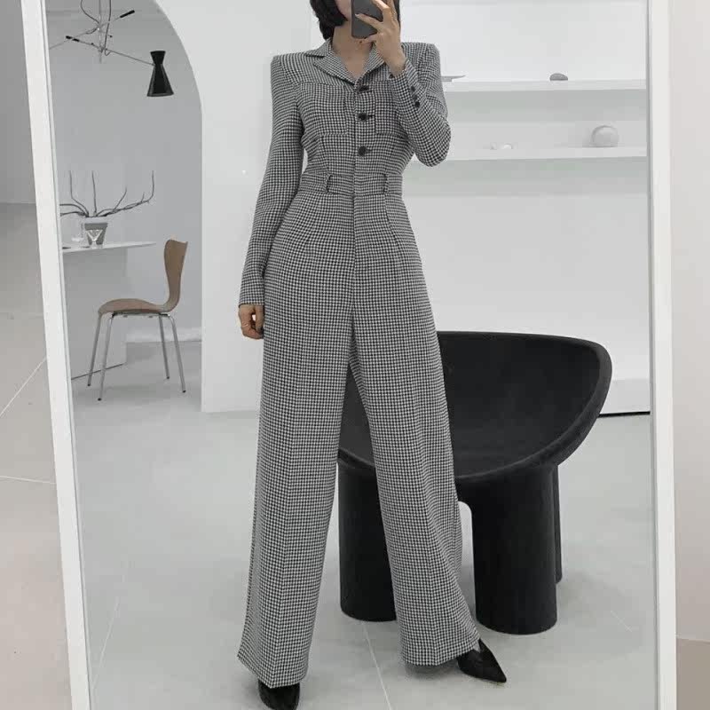 韩国there she is细格纹连体裤 cafe24海外连体衣/裤