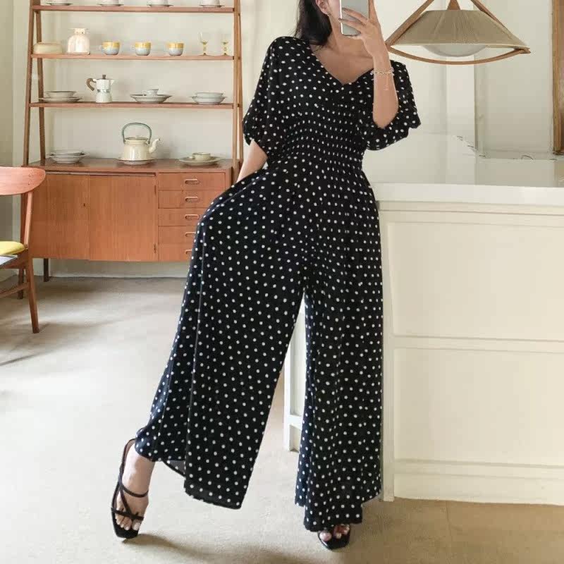 女款正品别致潮流基础款圆点连身裤 cafe24海外连体衣/裤