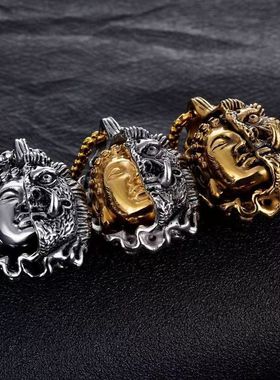 诗予饰一念佛魔双面雕刻钛钢项链