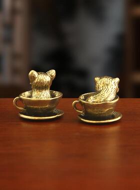 道具茶宠旺旺杯纯黄铜装饰创意