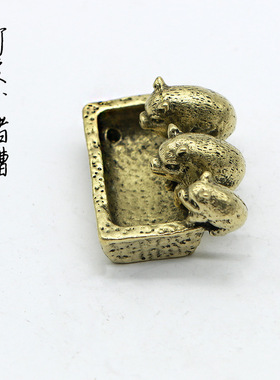铜三只小猪摆件猪槽家居办公茶道