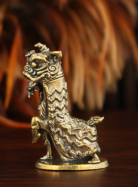 黄铜中国舞狮国潮风瑞兽醒狮摆件