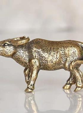 实心黄铜大水牛摆件复古铜器生肖牛茶宠动物桌面客厅招财保平安