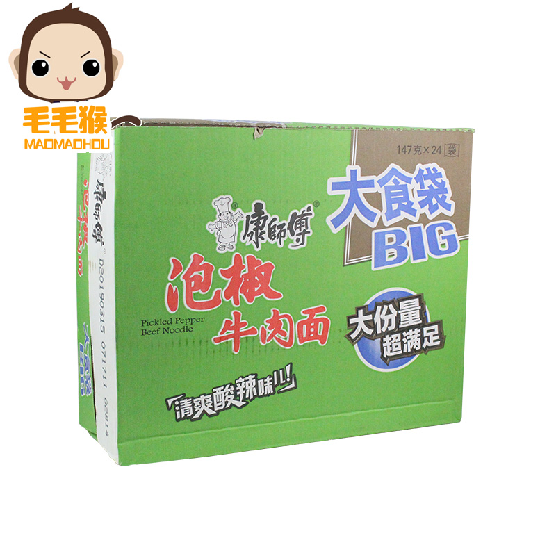 康师傅大食袋BIG泡椒牛肉面147g*24袋方便面速食泡面整箱包邮 - 图1