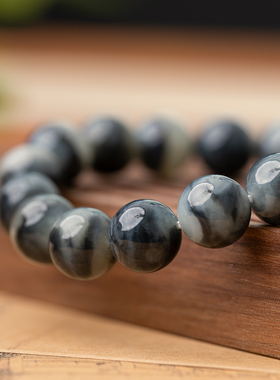 【石上影】青花籽料和田玉12mm*17颗圆珠单圈手串天然珠宝收藏级