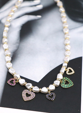 重工微镶钻小桃心项链欧美